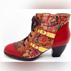Socofy Bohemian Flower Ankle Leather Boots Size 40 (US 9-9.5)